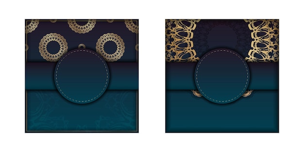 Template congratulatory brochure with gradient blue color with mandala gold ornament prepared for printing