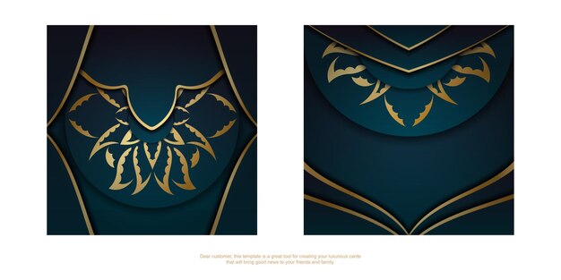 Template Congratulatory Brochure with gradient blue color with vintage gold ornaments for your design.