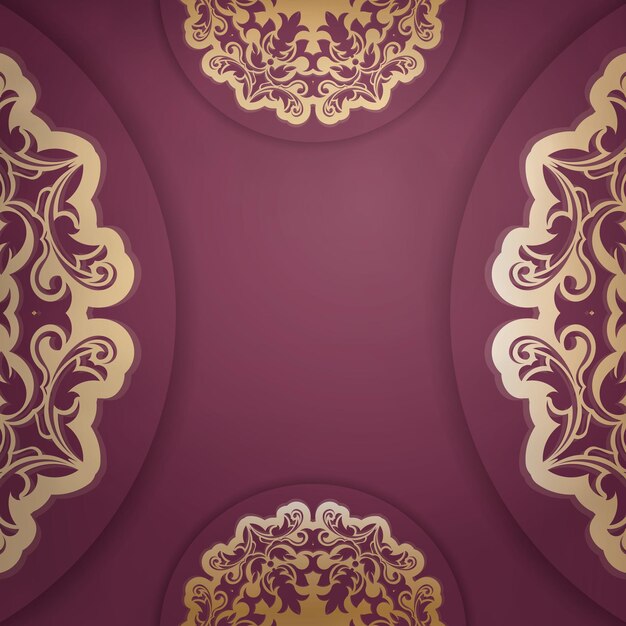 Шаблон Поздравительный флаер бордового цвета с индийскими золотыми украшениями для вашего дизайна.