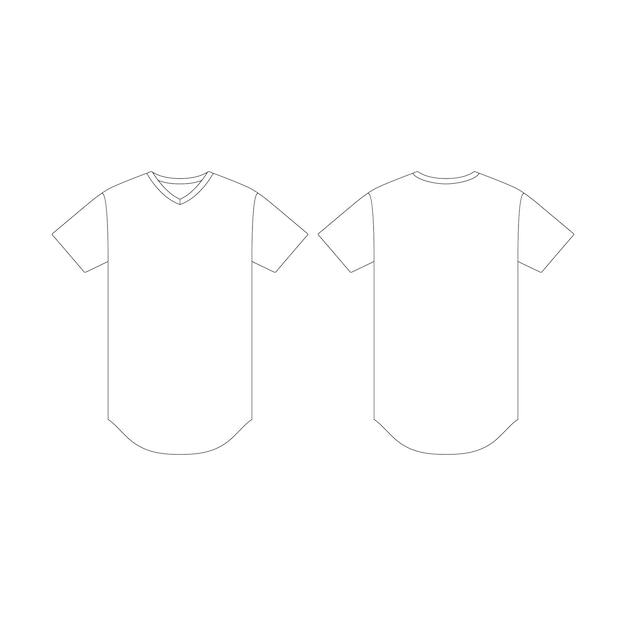 Вектор Шаблон изогнутого края футболки с v-образным вырезом, векторная иллюстрация, плоский набросок дизайна