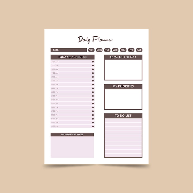 Vector template daily planner