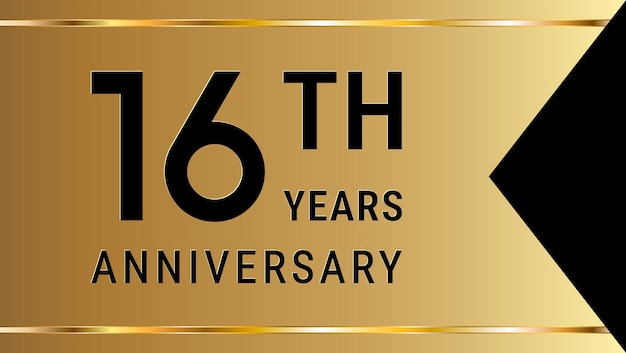 Vector template design for 16th anniversary event with golden ribbon style vector design