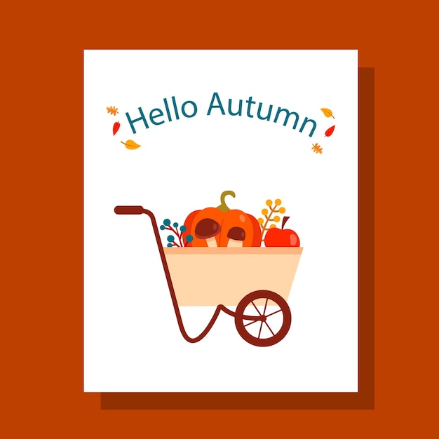 Template for design autumn card with a wheelbarrow and a harvest vector illustration