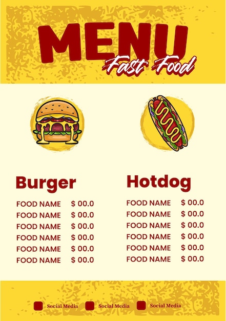 Template design of fast food menu with burger and hotdog vector