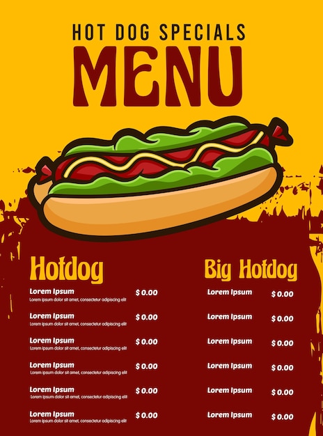 Vector template design of fast food menu with burger and hotdog vector