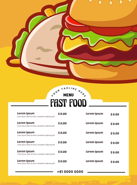 Vettore progettazione del modello del menu fast food