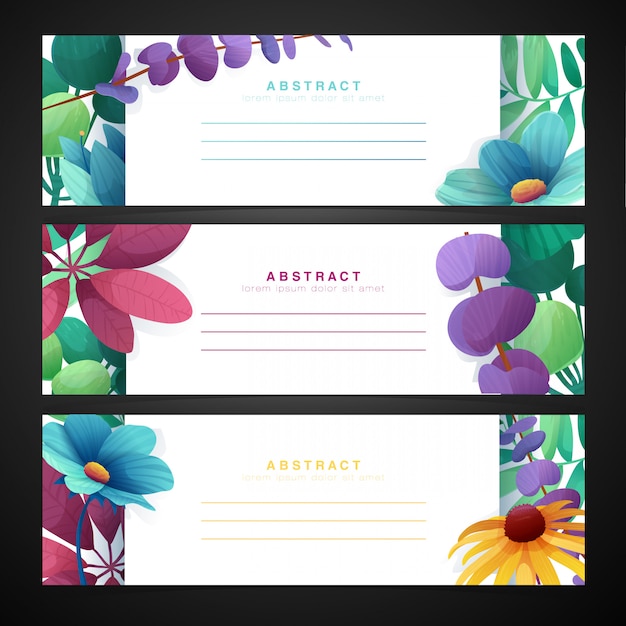 Template design horizontal banner set with floral decoration.