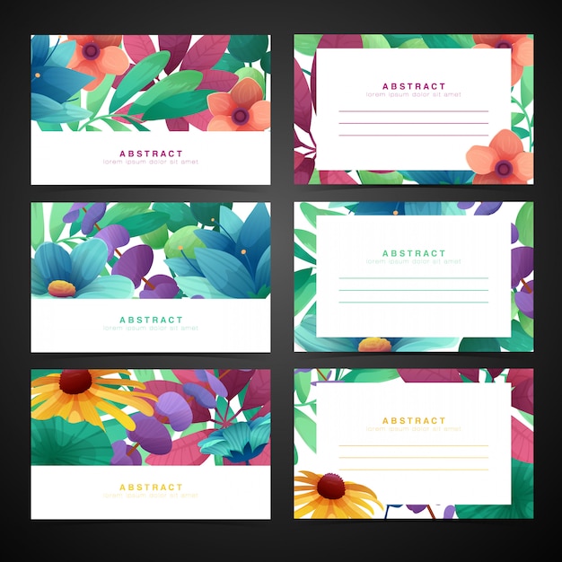 Template design horizontal card set with floral decoration.