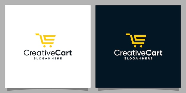 Template design icon logo vector shopping cart with symbol initial letter C Premium vector