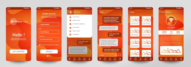 モバイルアプリチャットルームのテンプレートデザインuiuxguiセット