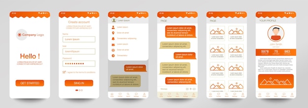 Modello di progettazione dell'app mobile chat room ui ux gui set