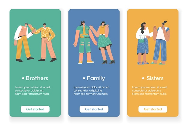 Template design for mobile app pages with family relationship concept