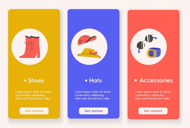 Template design for mobile app pages with style fashion and shopping