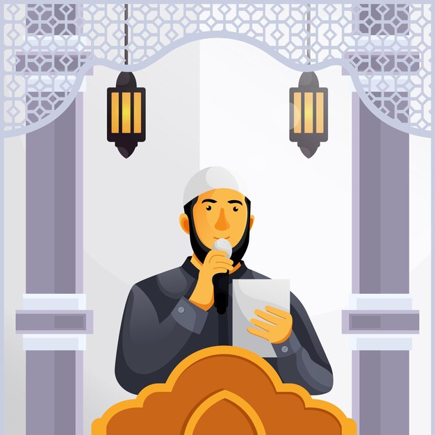 Vector template design of muslim preaching on the pulpit of the mosque