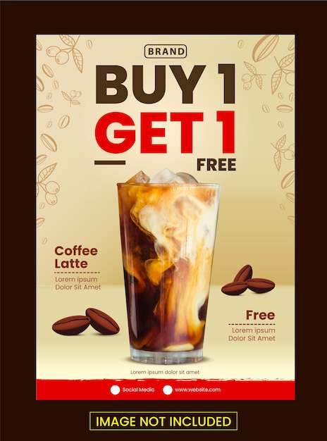 Template design promo coffee shop paghi uno prendi uno gratis per flyer poster