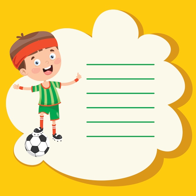 Template design with cute cartoon character making sport