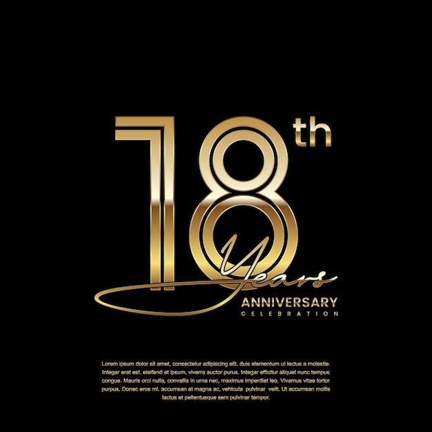 Template design with double line number style in gold color for 18 year anniversary