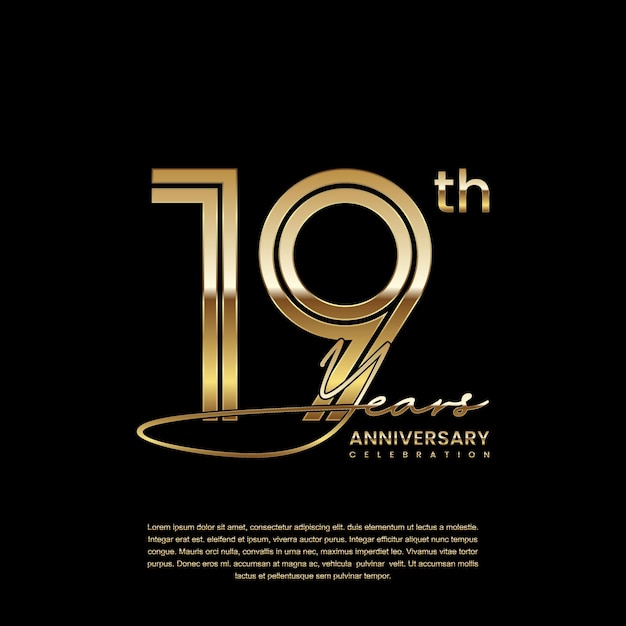 Template design with double line number style in gold color for 19 year anniversary