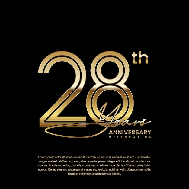 Template design with double line number style in gold color for 28 year anniversary