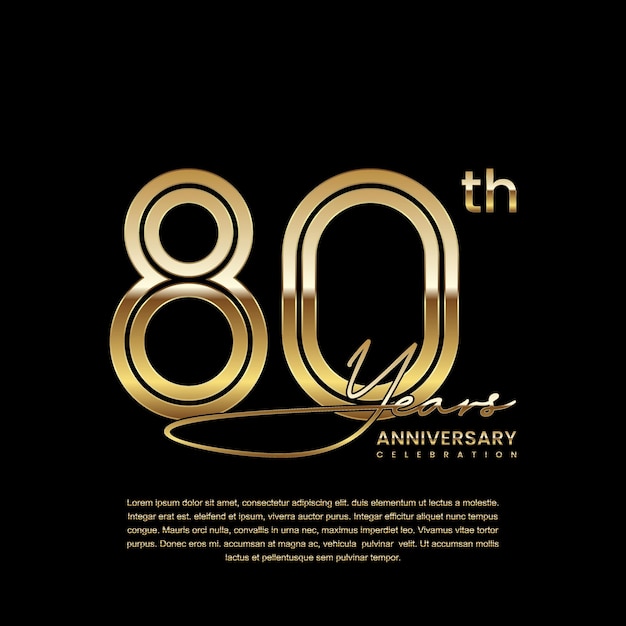 Template design with double line number style in gold color for 80 year anniversary