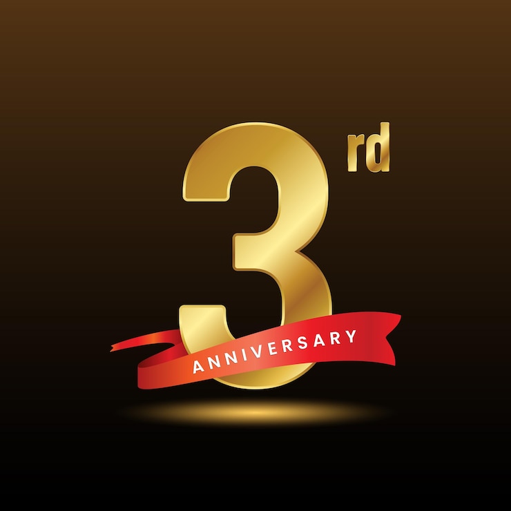 Vector 3 周年記念イベント用の金色の数字のテンプレート デザイン
