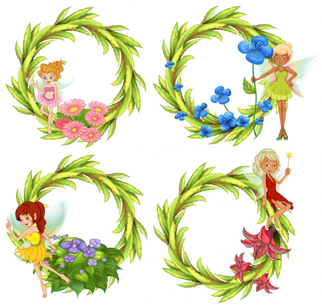 Vector template design wtih fairies and flowers