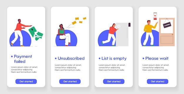 Vector template designs empty states for mobile app pages concept