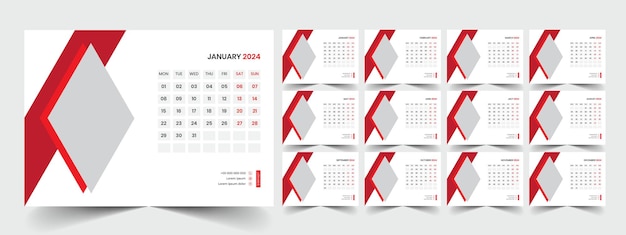 Vector template desk calendar 2024