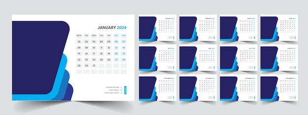 Vector template desk calendar 2024