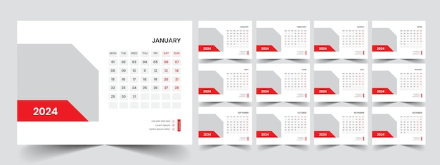 Vector template desk calendar 2024