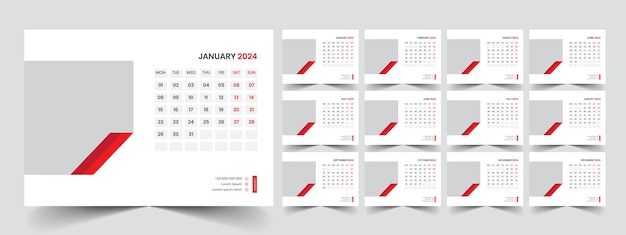 Vector template desk calendar 2024