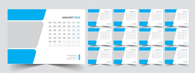 Vector template desk calendar 2024