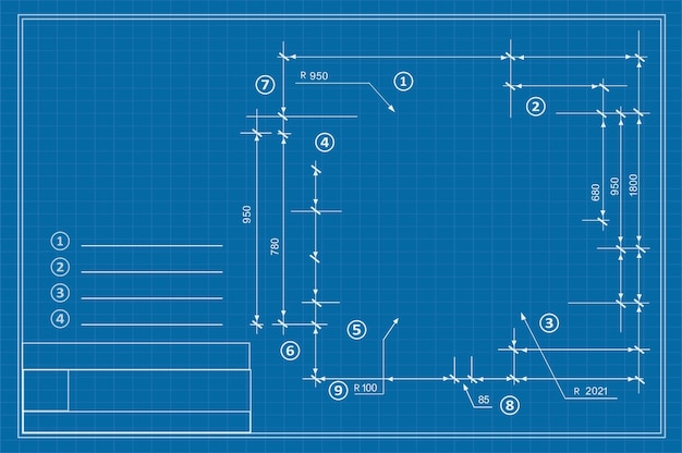 Vector template drawing plan scheme with dimensions strings