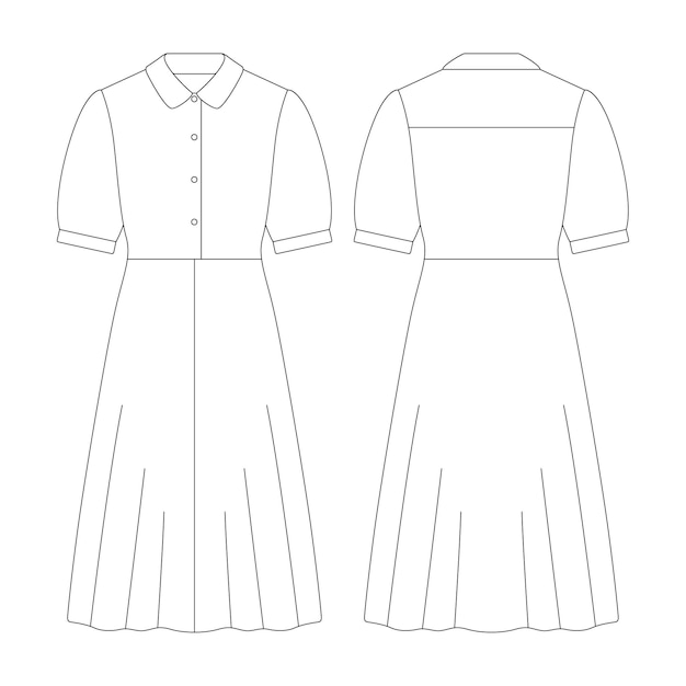 Шаблон платья с пышными рукавами векторной иллюстрации плоский дизайн наброски коллекции одежды