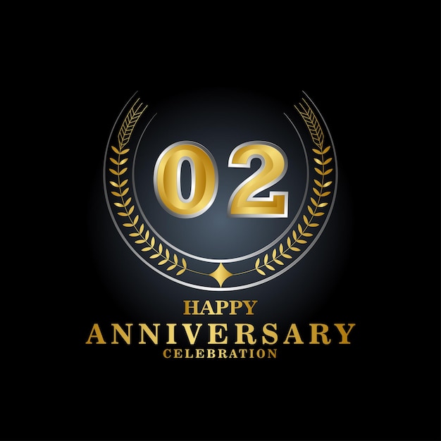 Vector template emblem 02nd years old luxurious anniversary with a frame in the form of laurel branches.