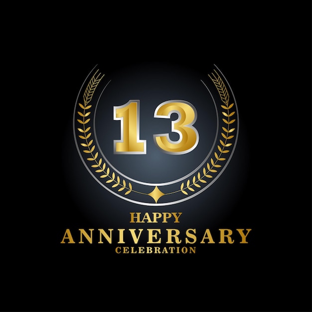 Template emblem 13th years old luxurious anniversary with a frame in the form of laurel branches.