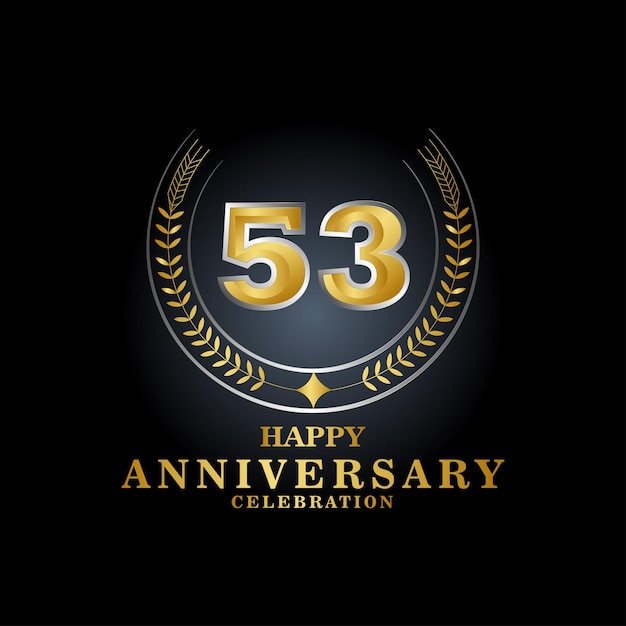 Template emblem 53rd years old luxurious anniversary with a frame in the form of laurel branches.