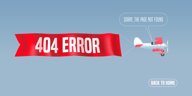 Vector template  error page  illustration, banner with not found message. retro biplane with mistake warning text background for website error  concept creative  element