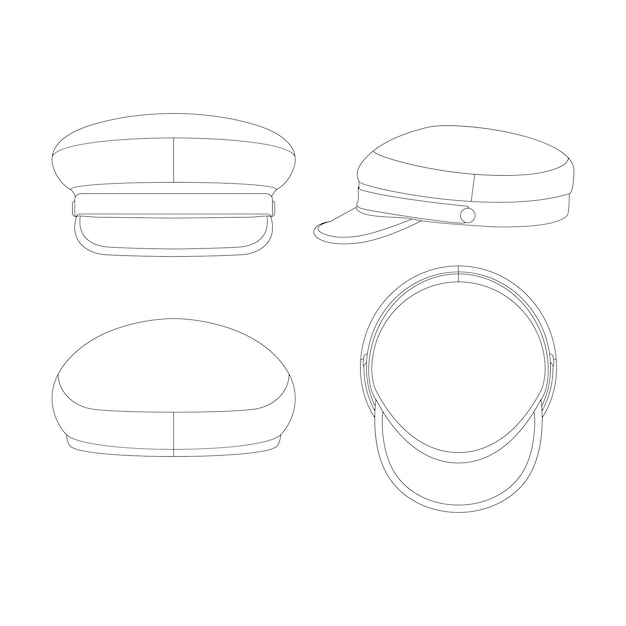 Template fiddler cap with button vector illustration flat sketch design outline headwear