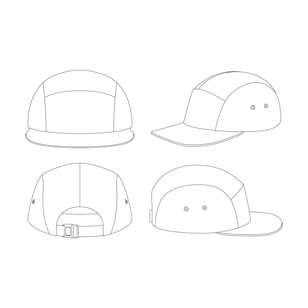 Vettore modello cinque pannello cappello illustrazione vettoriale piatto disegno contorno