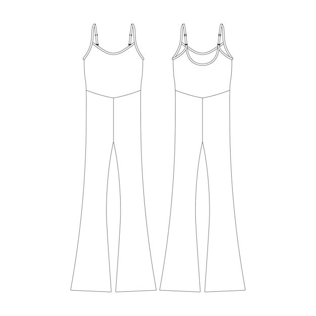 Template flare jumpsuit illustrazione vettoriale flat design contorno collezione di abbigliamento