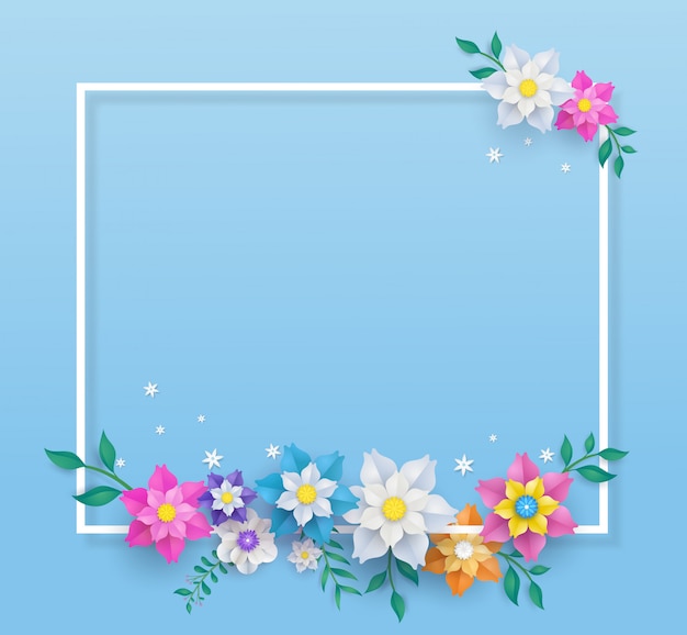 Template in flower paper cut design and square frame.