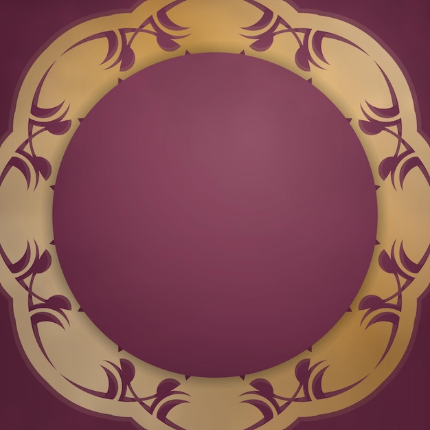 Template Flyer burgundy color with abstract gold ornament for your design.