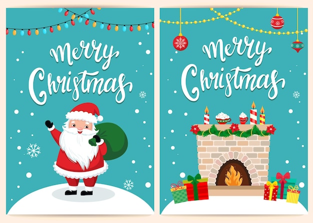 Шаблон для рождественской и новогодней открытки в мультяшном стиле