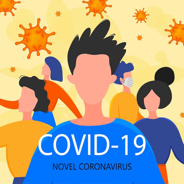 ベクトル 新規コロナウイルス2019のテンプレート-人々のグループによるncovの発生。パンデミック疫学の概念。ベクトルフラットイラスト。
