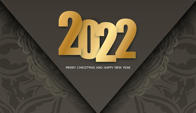 Template Greeting Brochure 2022 Happy New Year Brown Color With Winter Light Ornament