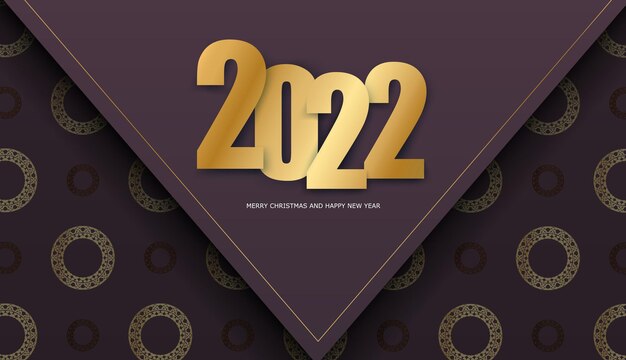 Template Greeting Brochure 2022 Happy New Year burgundy color with vintage gold ornament