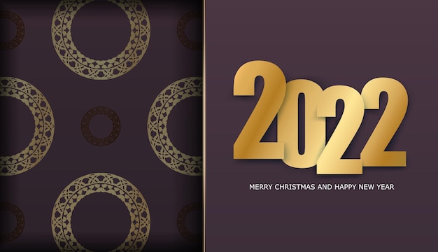 Brochure di auguri modello 2022 felice anno nuovo colore bordeaux con ornamento d'oro vintage