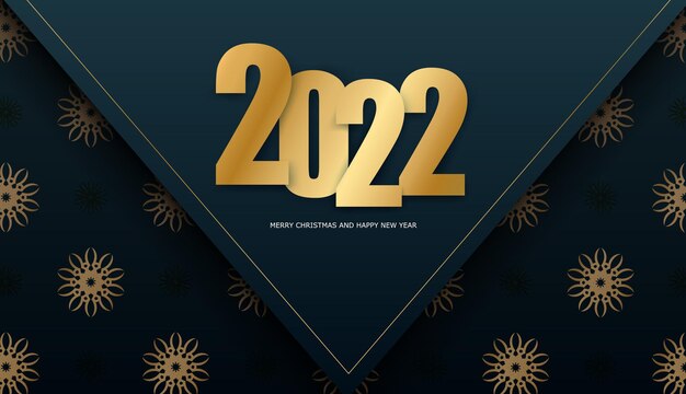 템플릿 인사말 브로셔 2022 새해 복 많이 받으세요 추상 골드 패턴으로 진한 파란색 색상