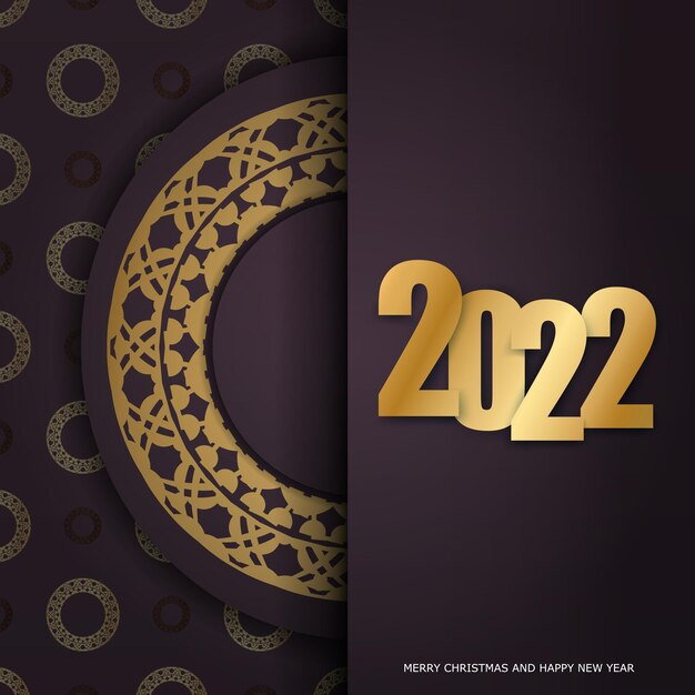 Modello brochure di auguri 2022 buon natale bordeaux con ornamenti d'oro vintage